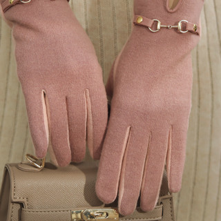 MISMEMO 女士手套 T1001 金属扣厚款 粉色