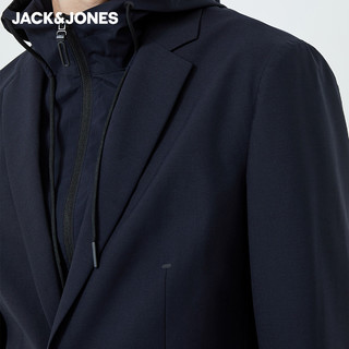 JackJones杰克琼斯outlets男新品两穿连帽修身休闲西服西装外套（175/96A/M、E39藏蓝色）