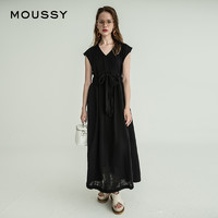 MOUSSY V领抽绳收腰无袖宽松连衣裙010CAS30-5950（00020/均码、020黑色）