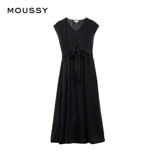 MOUSSY V领抽绳收腰无袖宽松连衣裙010CAS30-5950（00020/均码、020黑色）