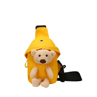 女生包包2021新款小熊包包帆布胸包网红可爱百搭斜挎包个性腰包潮（黄色）