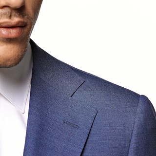 品牌要求下架-Lazio蓝色S110支羊毛商务休闲男士西装套装（46、蓝色）