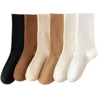 白色袜子秋冬季全棉袜女款纯棉中筒袜堆堆袜纯色白袜长筒日系长袜