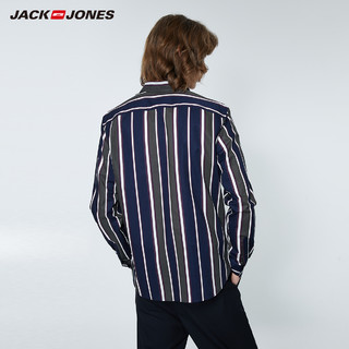 JackJones杰克琼斯官方outlets秋款男潮纯棉舒适条纹长袖衬衫衬衣（170/92A/S、A12椰棕色）