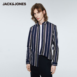 JackJones杰克琼斯官方outlets秋款男潮纯棉舒适条纹长袖衬衫衬衣（165/88A/XS、A12椰棕色）