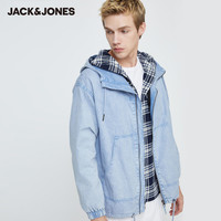 JackJones杰克琼斯秋男抽绳连帽运动纯棉水洗潮长袖外套220121522(175/96A/M、C40灰蓝色)