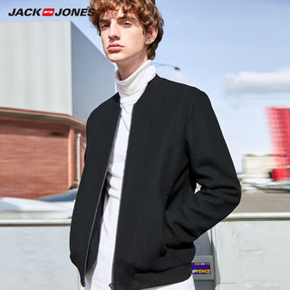 JackJones杰克琼斯outlets男装春夏修身含羊毛刺绣夹克短款外套（165/88A/XS、E03黑）