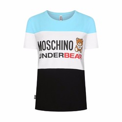 moschinomoschino条纹拼色小熊品牌logo印花女士t恤蓝色m