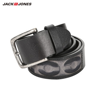 JackJones杰克琼斯outlets秋潮流男士立体字母设计合金针扣皮腰带（112cm、E40黑色）