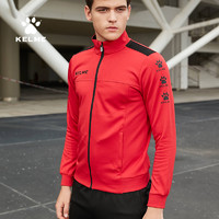 KELME/卡尔美春运动针织外套男休闲夹克中甲训练防风透气上衣褂子（XL(成人）、红黑）