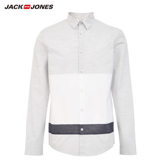 JackJones杰克琼斯outlets秋季男士舒适纯棉撞色拼接长袖衬衫上衣（165/88A/XS、C41浅花灰）