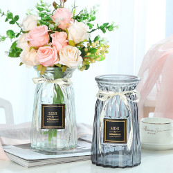 北欧花瓶 Foojo 富居花瓶北欧玻璃花瓶假花七夕情人节插花摆件玻璃瓶水培植物透明花瓶花器束口款 烟灰色多少钱 什么值得买