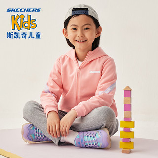 Skechers斯凯奇童装官方春秋新款男女儿童保暖撞色连帽外套上衣潮（140cm 、碳黑/0018）