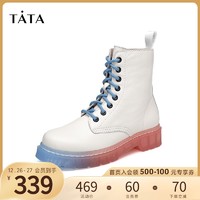 Tata他她专柜同款秋冬季查尔斯系列马丁靴圆头短靴女2020年新款（39、黑色（单里））
