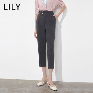 LILY新款女装气质灰色高腰显瘦宽松阔腿休闲裤垂感直筒西装裤（160/66A/M、505浅灰）