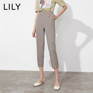 LILY新款女装气质灰色高腰显瘦宽松阔腿休闲裤垂感直筒西装裤（155/62A/S、710咖啡）