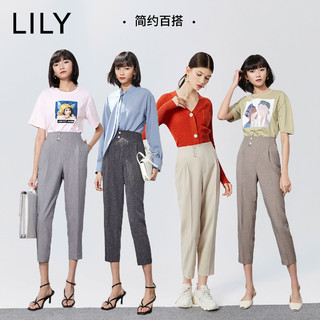 LILY新款女装气质灰色高腰显瘦宽松阔腿休闲裤垂感直筒西装裤（155/62A/S、710咖啡）