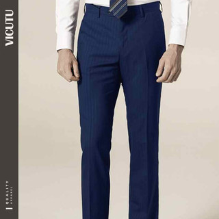 VICUTU/威可多商场同款男士纯羊毛套西装西裤商务时尚条纹裤子（185/99B、蓝色条纹）