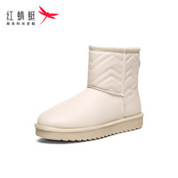 红蜻蜓 RED DRAGONFLY雪地靴女2020秋冬新款韩版保暖短靴厚底一脚蹬面包棉鞋Y（39、米色）