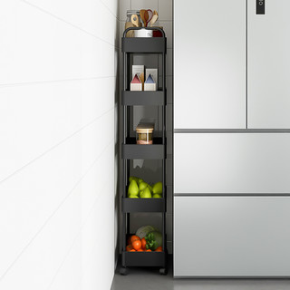 厨房冰箱夹缝隙收纳置物架落地多层带轮可移动蔬菜侧边窄缝小推车（黑色五层（长40 宽18 高116））