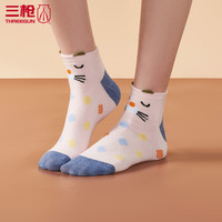 三枪袜品6双装三枪浅口袜女夏季船袜甜美可爱卡通短袜女士夏91087(均码22-24、方形灰色狮子3+粉色菱形喵咪3)
