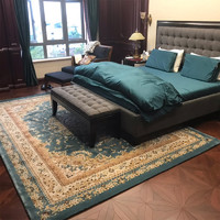土耳其进口美式新古典北欧卧室床边客厅长方形蓝绿色家用厚密地毯