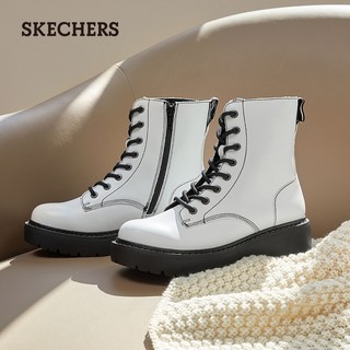 Skechers斯凯奇官方女靴高帮鞋个性白色厚底平底短靴硬挺马丁靴