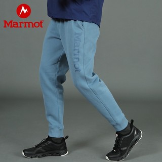 Marmot/土拨鼠春秋新款中性运动休闲加厚裤弹力透气束脚修身卫裤（34、灰色花灰1507）