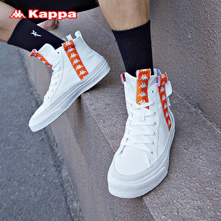 KAPPA卡帕outlets串标情侣男女运动板鞋高帮帆布鞋休闲鞋（36、黑色-990）