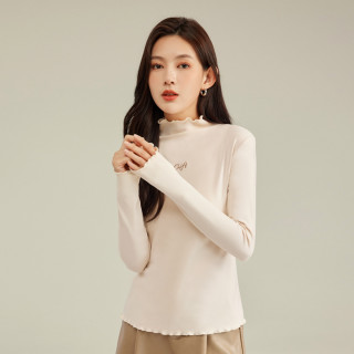 hla 海澜之家 女装2021秋冬季弹力磨毛高领修身纯色紧身打底衫t恤