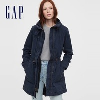 Gap女装时尚连帽派克大衣含马甲 新款女士长款收腰工装棉服（165/84A(XS)、靛蓝色）