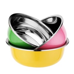 米囹 [三件套]彩色圆形不锈钢盆加厚洗菜盆脸盆套装厨房和面盆