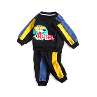 宝宝卡通运动套装新款男童卫衣裤子两件套秋季儿童外出两件衣服潮（黑色、100cm ）