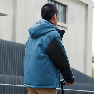 马克华菲男士羽绒服男士秋冬季新款撞色拼接连帽工装短款潮流外套（180/XL、565蓝色）