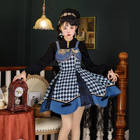 with puji 噗叽 Lolita洛丽塔 玻璃盅jsk 菱格印花 花瓣裙摆连衣裙