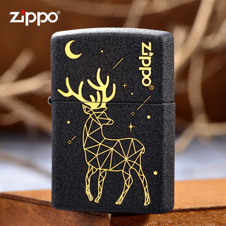 ZIPPO 之宝 新年Zippo正品原装打火机 圣诞麋鹿磨砂黑裂漆男士定制火机礼盒zp