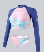 TOSWIM 拓胜 泳衣女专业分体三角防晒温泉两件套泳衣长袖粉色蔷薇