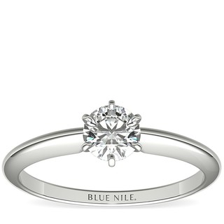 补贴购：Blue Nile 0.58克拉圆形切工钻石+经典六爪单石戒托