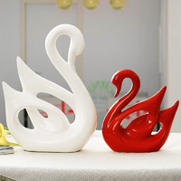 宏赫 陶瓷工艺品摆件 大白小红天鹅