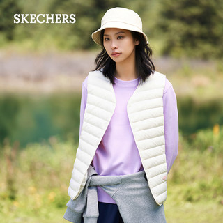 Skechers斯凯奇秋冬新品女子梭织羽绒背心休闲运动马甲L420W280（M、深黑色/002K）