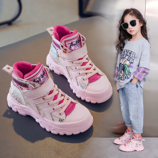 女童皮靴2021二棉新款棉鞋加绒雪地靴短靴儿童马丁靴女孩秋冬靴子29