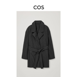 COS女装 休闲版型系带翻驳领夹绒夹克黑秋季新品0936893001（160/80A、黑色）