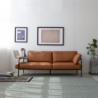尖叫设计 SIDE编者沙发双人轻奢皮款北欧风格现代简约客厅小户型（其他、多人位 亚光黑金属框架）