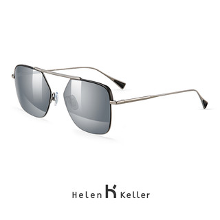 海伦凯勒新款男士商务方框墨镜偏光太阳镜开车驾驶镜金属框潮8753（H8753N07活力蓝镀膜+银色镜框（非偏光））