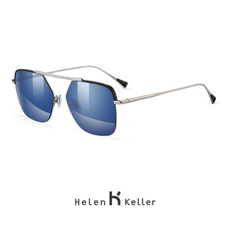 海伦凯勒新款男士商务方框墨镜偏光太阳镜开车驾驶镜金属框潮8753（H8753N07活力蓝镀膜+银色镜框（非偏光））