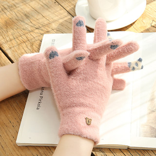 手套女冬天保暖加厚可爱韩版分指卡通防风学生加绒可触屏毛线手套