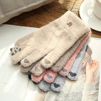 手套女冬天保暖加厚可爱韩版分指卡通防风学生加绒可触屏毛线手套