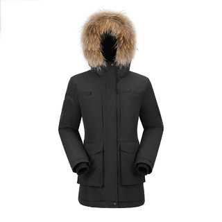 骆驼户外派克羽绒服2021冬季保暖工装风毛领情侣款羽绒衣加厚外套（L、A9W165121，黑色，女）