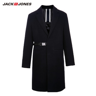 JackJones杰克琼斯春季男装80%羊毛中长款毛呢大衣高品质外套（180/100A/L、E42黑色）