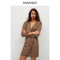 MANGO 芒果 女装连衣裙2021春夏新款包裹式设计纹理荷叶边V领连衣裙